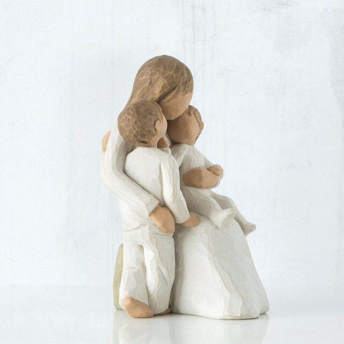 "Willow Tree Quietly Figurine – Hand-painted sculpture of mother with two children, resin keepsake celebrating love, motherhood, and family"