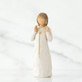 "Willow Tree Truly Golden figurine of a girl in white dress holding a gold necklace, symbolizing friendship and appreciation."