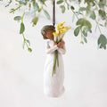 Willow Tree With Gratitude ornament – hand-painted resin figure holding yellow calla lilies, thank-you gift for teachers, caregivers, or holiday décor.