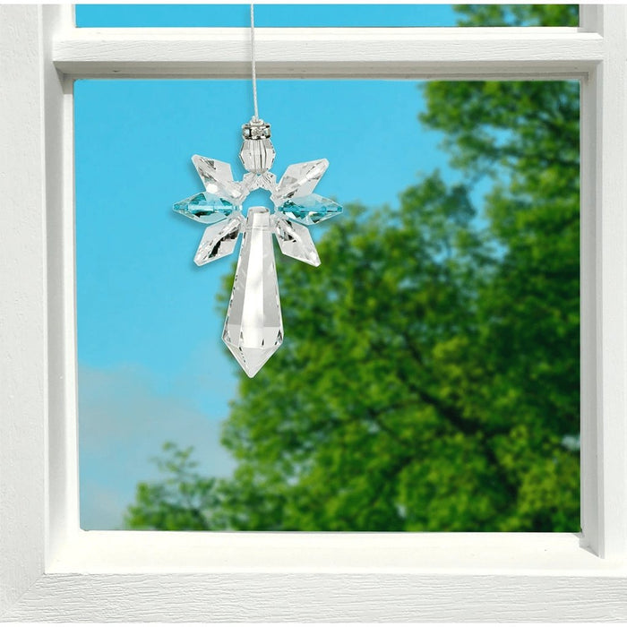 "Woodstock Chimes : Crystal Guardian Angel Suncatcher - Large, Blue Zircon -"