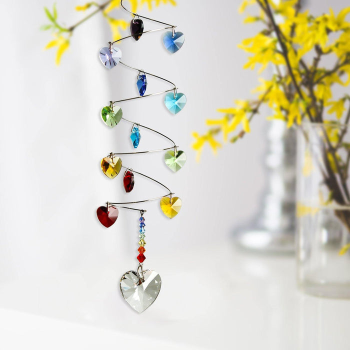 "Woodstock Chimes : Crystal Spiral Suncatcher with Rainbow Hearts -"