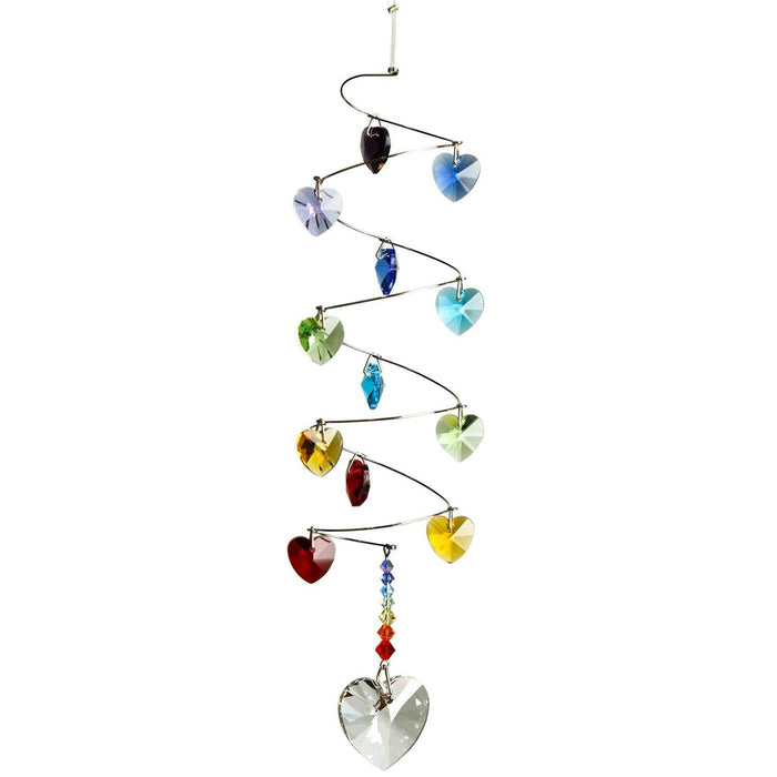 "Woodstock Chimes : Crystal Spiral Suncatcher with Rainbow Hearts -"