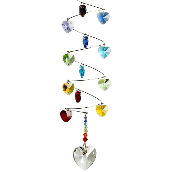 "Woodstock Chimes : Crystal Spiral Suncatcher with Rainbow Hearts -"
