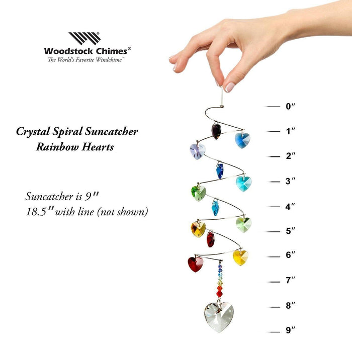"Woodstock Chimes : Crystal Spiral Suncatcher with Rainbow Hearts -"