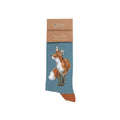 A pair of socks featuring a playful fox design in vibrant colors.