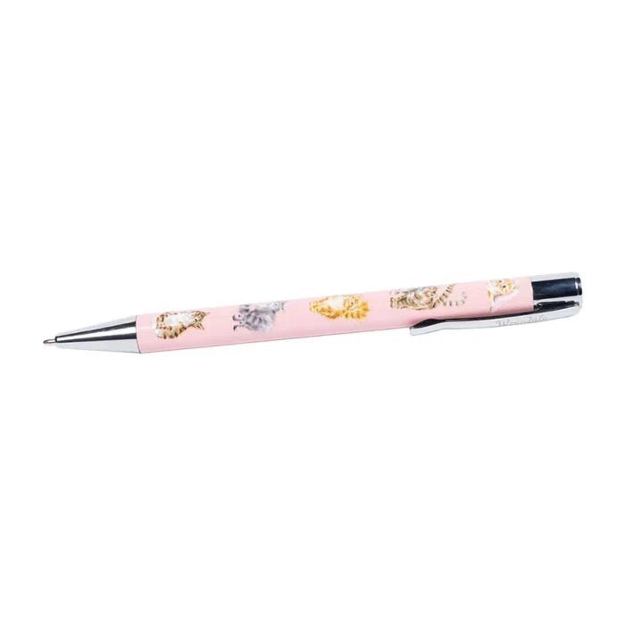 Wrendale Designs 'Feline Friends' Cat Pen with illustrated gift tube – pink barrel with cat illustrations by Hannah Dale