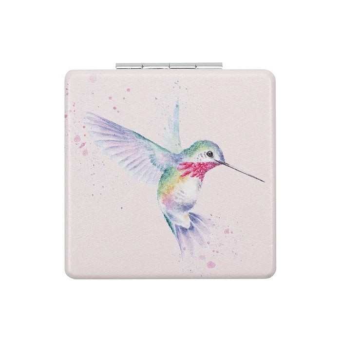 Wrendale Designs ‘Wisteria Wishes’ Compact Mirror with watercolor hummingbird design on the front cover.