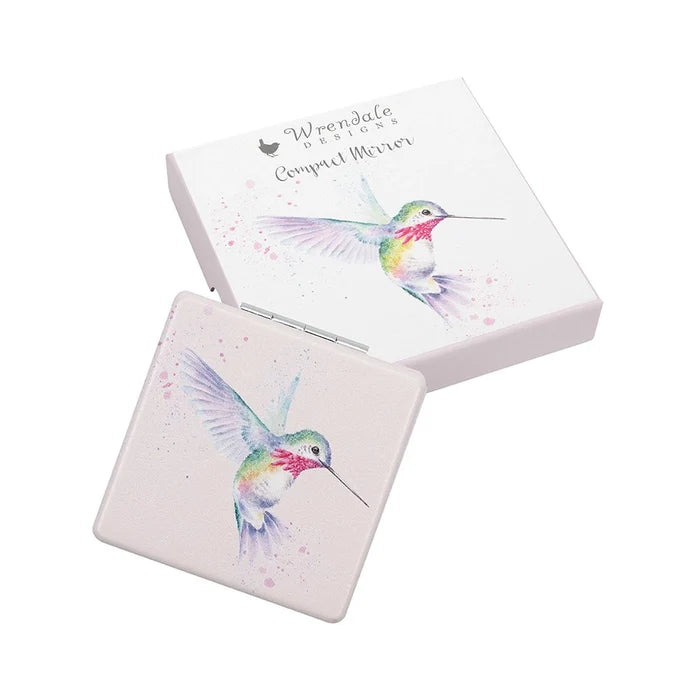 Wrendale Designs ‘Wisteria Wishes’ Hummingbird Compact Mirror with gift box featuring Hannah Dale’s watercolor artwork.