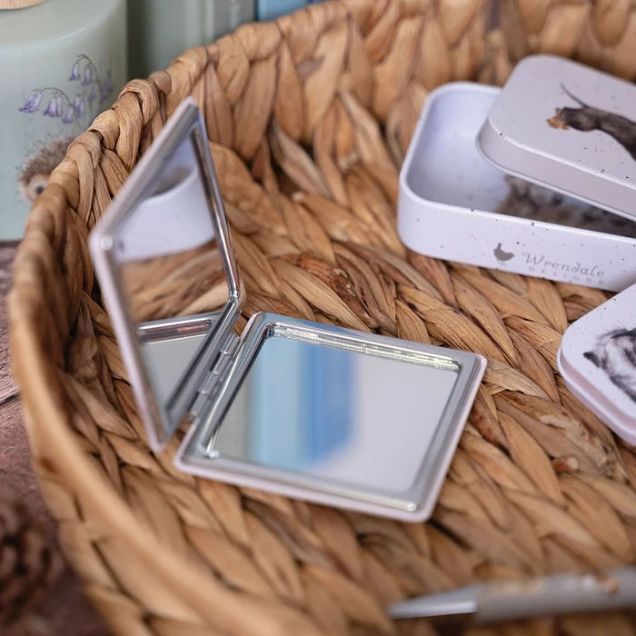 Inside view of Wrendale Designs ‘Wisteria Wishes’ Compact Mirror showing dual mirror design.