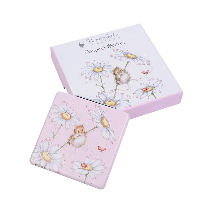 Wrendale Designs 'Oops a Daisy' compact mirror with matching gift box, decorated with mouse and daisy artwork by Hannah Dale.