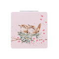 Wrendale Designs 'Home Tweet Home' compact mirror featuring two wrens in a nest with pink blossoms.