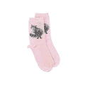 A pair of socks featuring a playful cat design in vibrant colors.