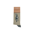 A colorful sock featuring a playful dog design, showcasing the dog's face and ears prominently.