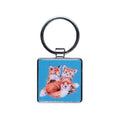 A keychain adorned with two charming fox figures, showcasing their distinct colors and playful expressions.