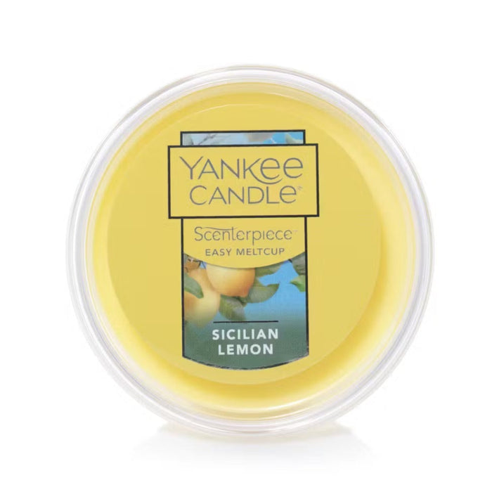 Yankee Candle Sicilian Lemon scented wax melt cup on a white background
