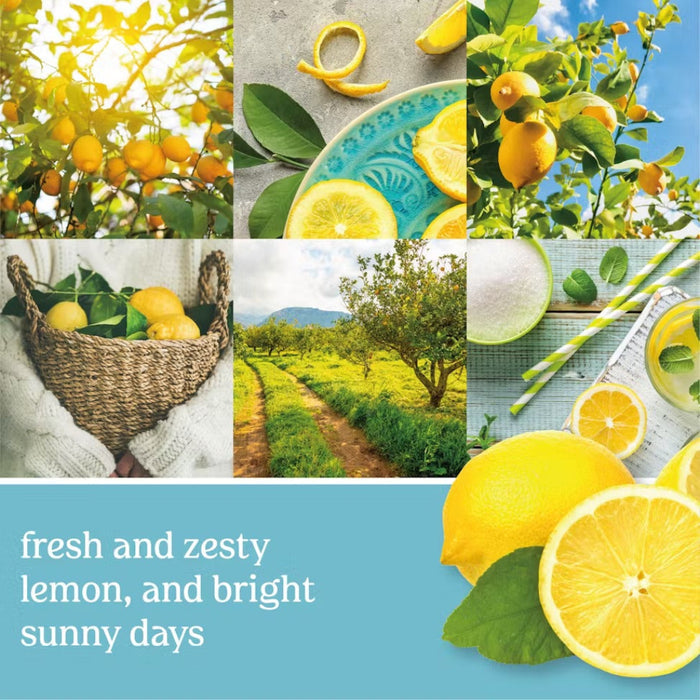 Collage of lemon images including lemons on a tree, in a field, and being used in a dish.