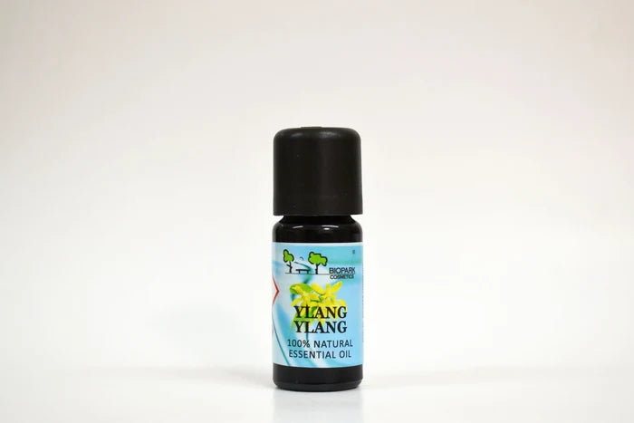Ylang Ylang essential oil bottle on a white background